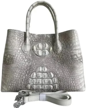 Classical Lady White Purse Authentic True Alligator Skin Women Totes Handbag Genuine Crocodile Leather Female Large Shoulder Bag