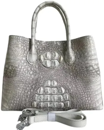 Classical Lady White Purse Authentic True Alligator Skin Women Totes Handbag Genuine Crocodile Leather Female Large Shoulder Bag
