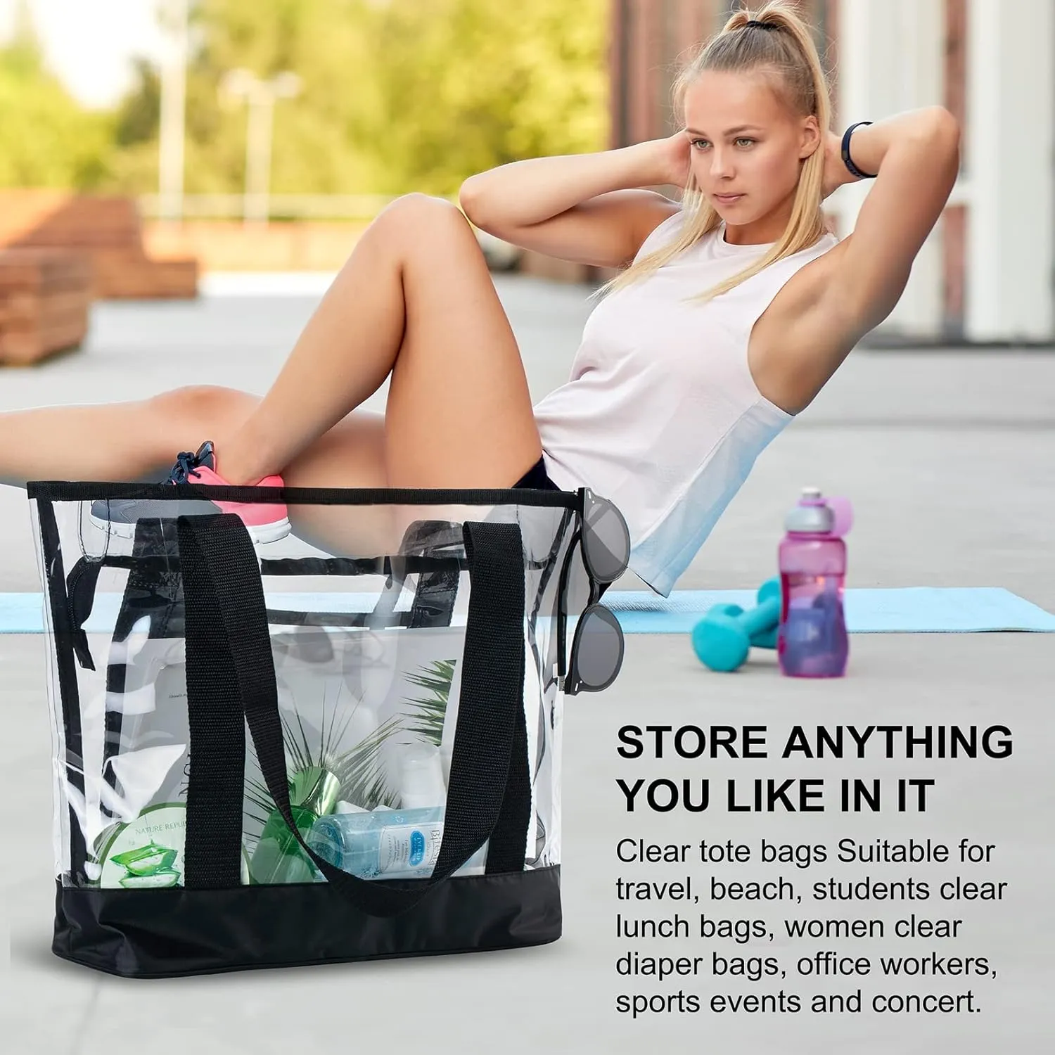 clear tote bag,Purse handle with zipper for work plastic transparent see through women