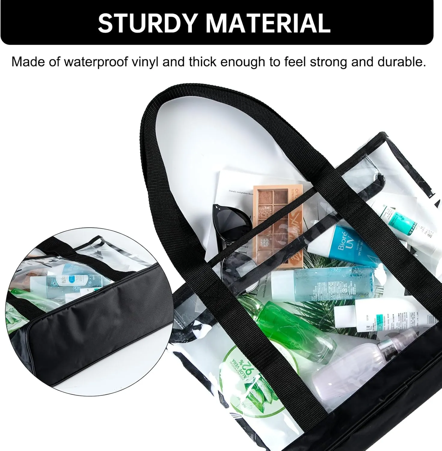 clear tote bag,Purse handle with zipper for work plastic transparent see through women
