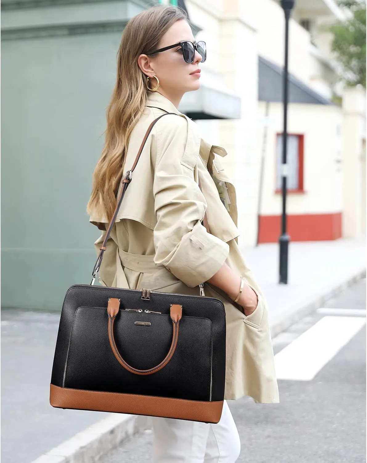 CLUCI Leather Briefcase for Women 15.6 Inch Laptop Business Computer Ladies Stylish Work Handbags Shoulder Bag