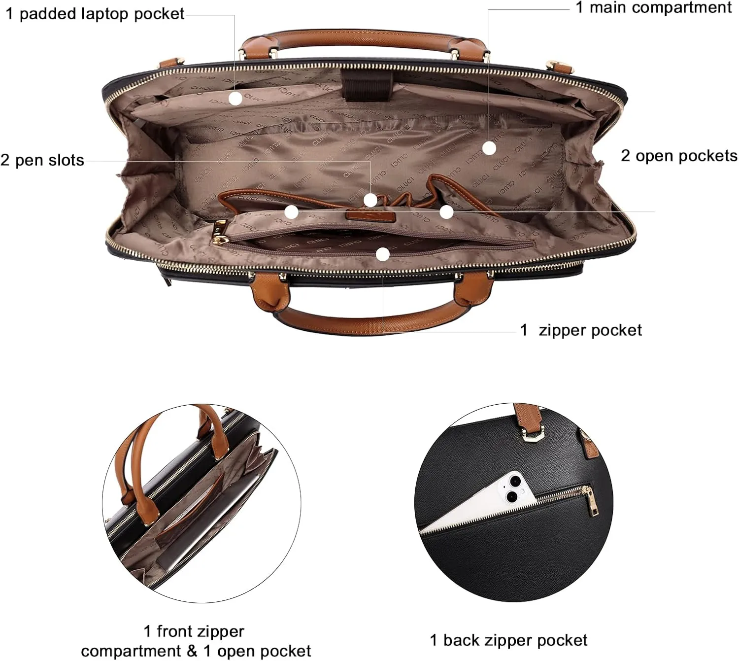 CLUCI Leather Briefcase for Women 15.6 Inch Laptop Business Computer Ladies Stylish Work Handbags Shoulder Bag