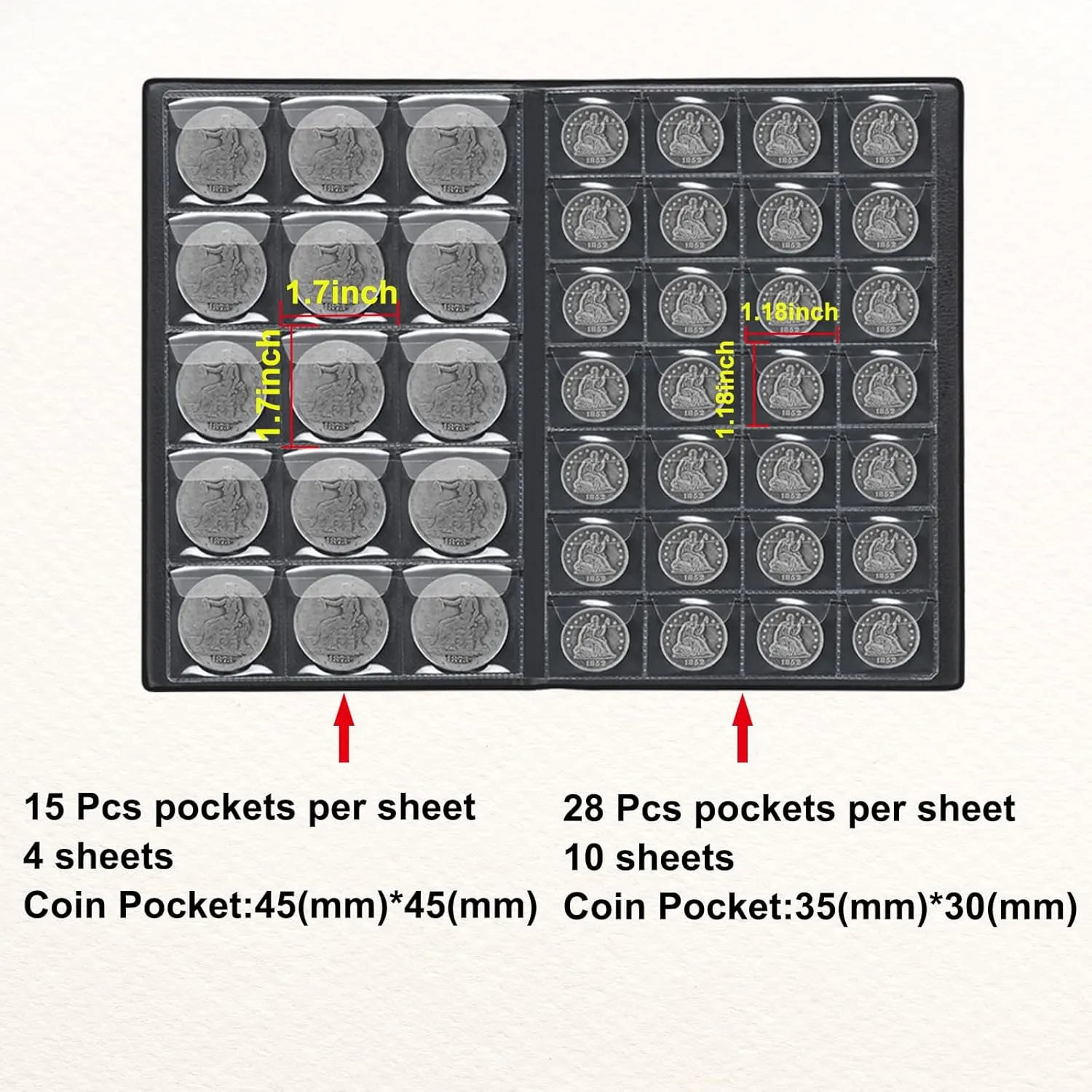 Coin Album for Collectors,340 Pockets Coin Collection Book Holder Display Storage Case,Collecting Sleeves Organizer Supplies for Coins,Pennies,Quarters,Badges,Green