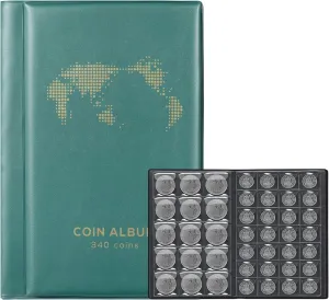 Coin Album for Collectors,340 Pockets Coin Collection Book Holder Display Storage Case,Collecting Sleeves Organizer Supplies for Coins,Pennies,Quarters,Badges,Green