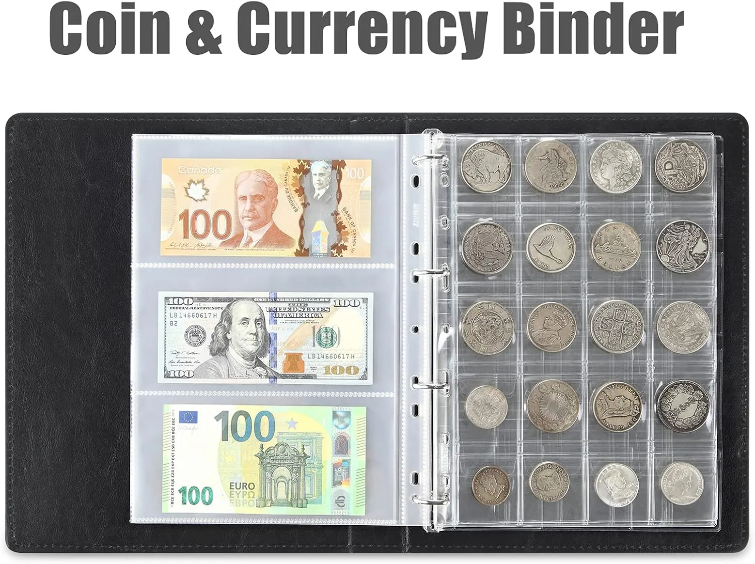 Coin and Currency Collection Book Album, Include 130 Pockets Coin Collecting Book Holder, 60 Pockets Paper Money Currency Collection Supplies Holders