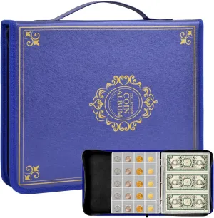Coin Collection Book Holder for Collectors, 200 Pockets Coins Collecting Album & 30 Sleeves Paper Money Display Storage Case for Currency Collection Supplies (200 30 paper money binder)-Blue