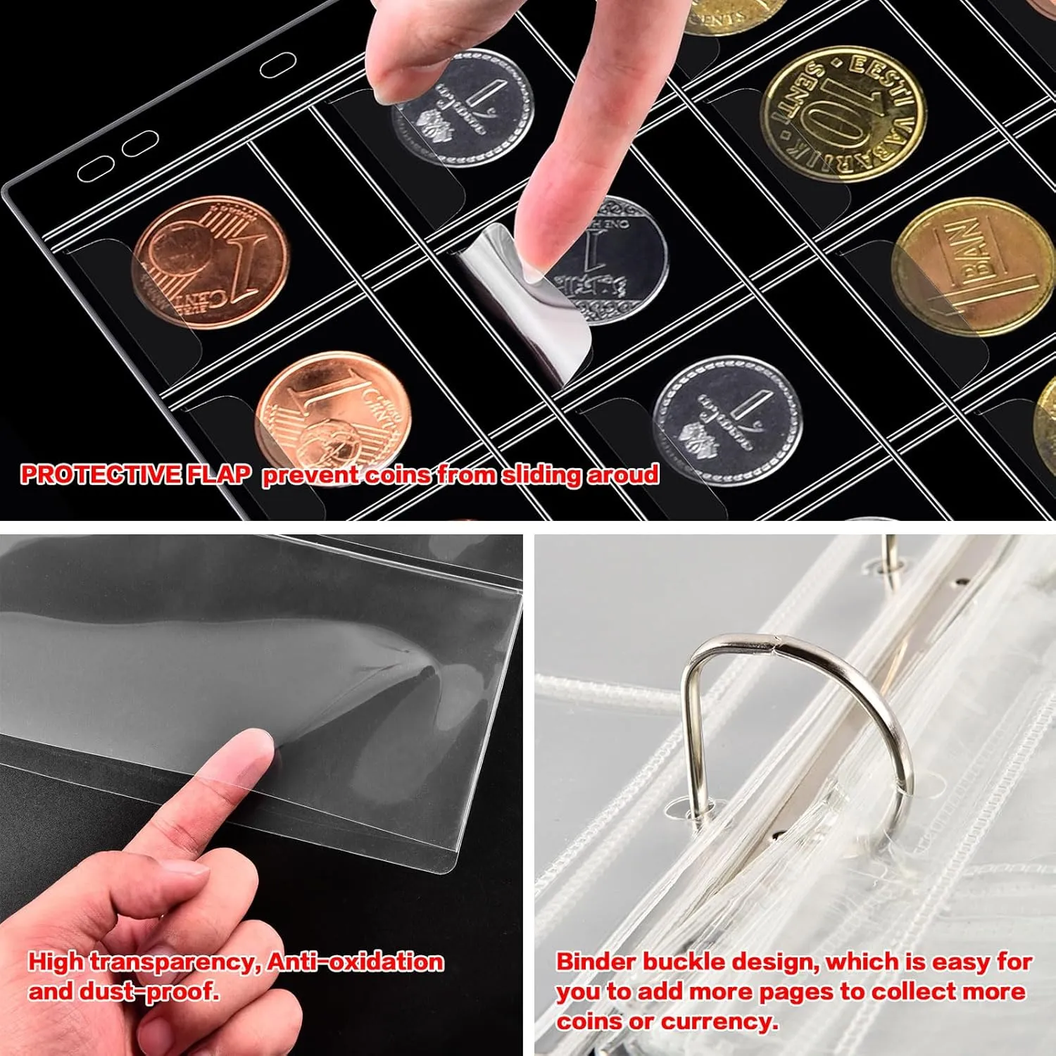 Coin Collection Book Holder for Collectors, 200 Pockets Coins Collecting Album & 30 Sleeves Paper Money Display Storage Case for Currency Collection Supplies (200 30 paper money binder)-Blue