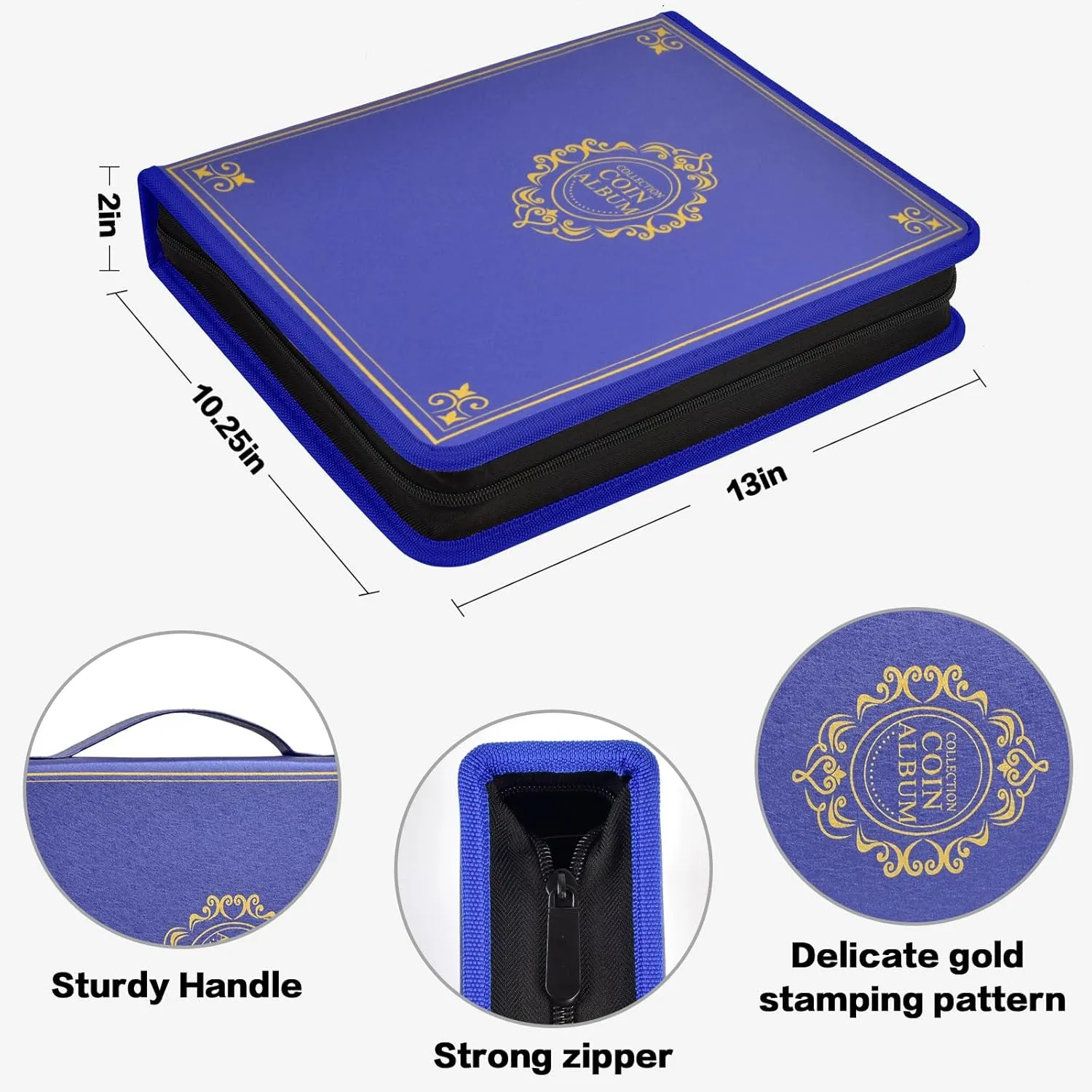 Coin Collection Book Holder for Collectors, 200 Pockets Coins Collecting Album & 30 Sleeves Paper Money Display Storage Case for Currency Collection Supplies (200 30 paper money binder)-Blue
