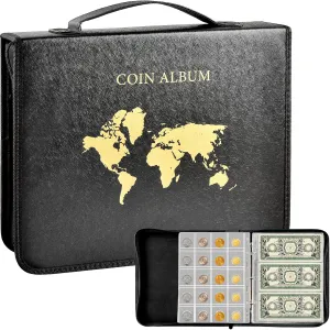 Coin Collection Book Holder for Collectors, 200 Pockets Collecting Album & 30 Sleeves Paper Money Display Storage Case for Currency Collection Supplies (200 coins 30 paper money binder)