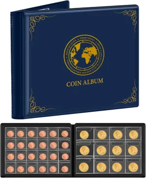 Coin Collection Supplies for Collectors, 300 Pockets Coins Collecting Folder Album with PVC Free Sleeves for 20/25/ 27/30/ 38/ 46mm. Coin Book Holder Storage Organizer Case-Blue