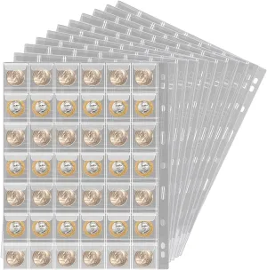 Coin Collection Supplies Pages for Collectors, 12 Sheets Coins Holder Album Book Sleeves, Collecting Binder Protectors for Silver Dollar Bill Quarters Penny Stamp Currency (42 Pockets)