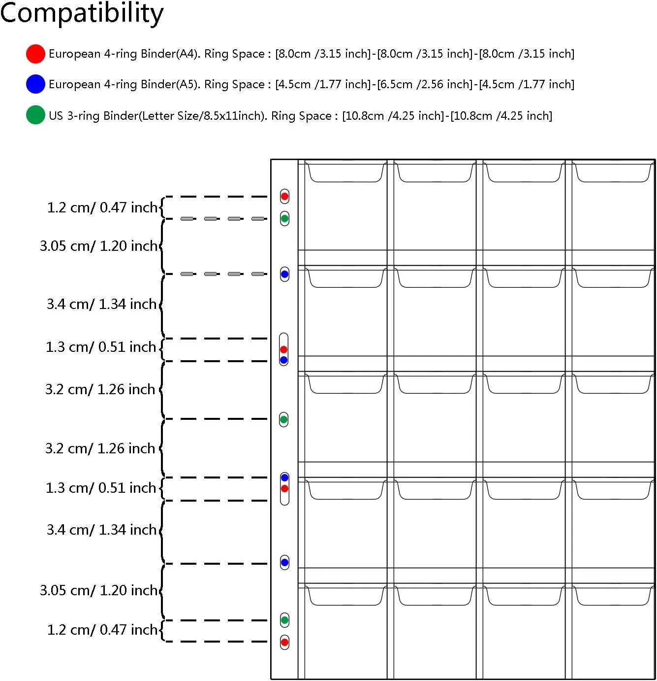 Coin Pocket Pages - 20 Pocket/Sheet Standard 9-Hole Coin Inserts Collecting Sleeves - 10 Sheets CS03120 Series