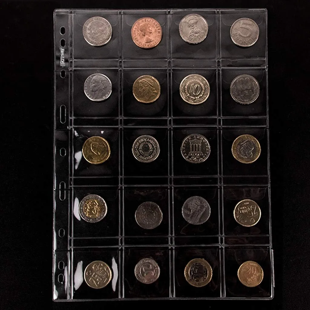 Coin Pocket Pages - 20 Pocket/Sheet Standard 9-Hole Coin Inserts Collecting Sleeves - 10 Sheets CS03120 Series