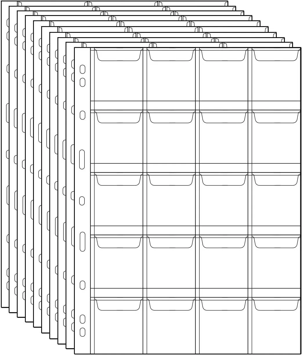 Coin Pocket Pages - 20 Pocket/Sheet Standard 9-Hole Coin Inserts Collecting Sleeves - 10 Sheets CS03120 Series