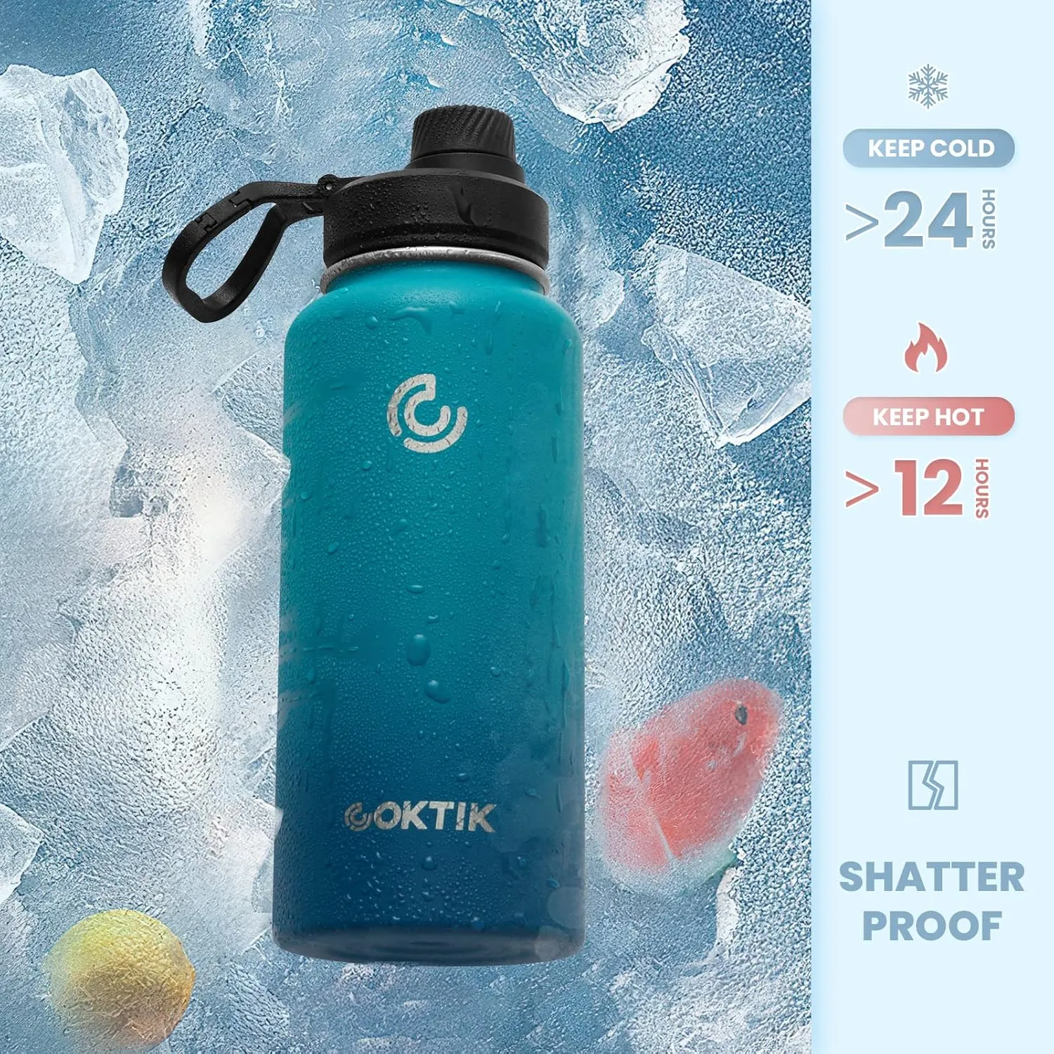 COKTIK 32 oz Sports Water Bottle With Straw,2 Lids, Stainless Steel Vacuum Insulated Water Bottles,Leakproof Lightweight, Keeps Cold and Hot, Great for Travel, Hiking, Biking, Running (Dark Night)