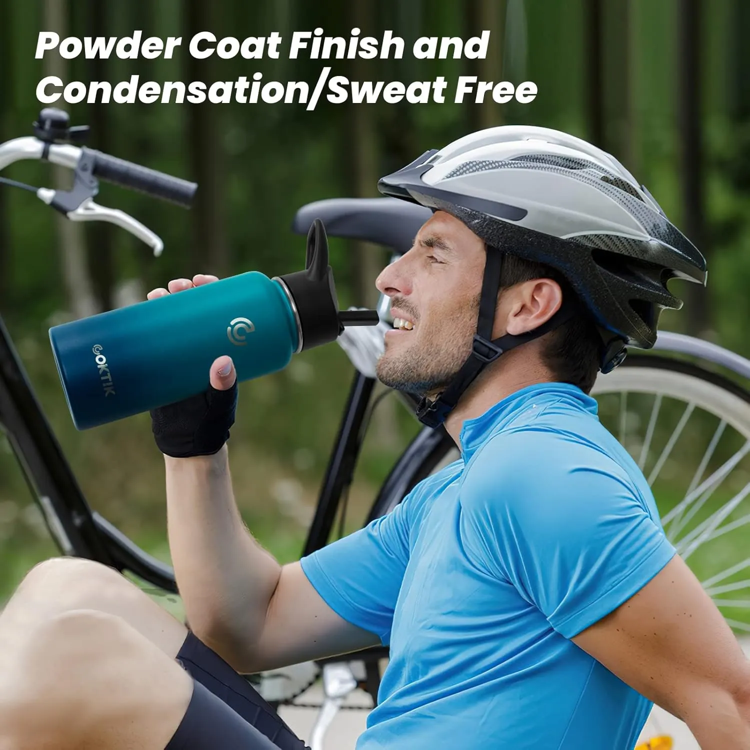 COKTIK 32 oz Sports Water Bottle With Straw,2 Lids, Stainless Steel Vacuum Insulated Water Bottles,Leakproof Lightweight, Keeps Cold and Hot, Great for Travel, Hiking, Biking, Running (Dark Night)