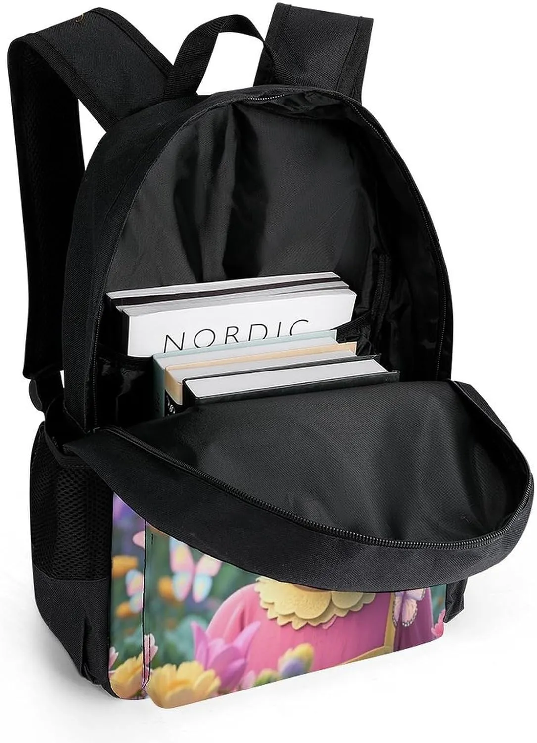 Colorful Afro American Black Woman With Butterflies Art Shoulder Book Bags Polyester Multipurpose Anti-Theft Carry On Bag Large Capacity Travel Hiking & Camping Rucksack