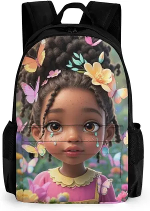 Colorful Afro American Black Woman With Butterflies Art Shoulder Book Bags Polyester Multipurpose Anti-Theft Carry On Bag Large Capacity Travel Hiking & Camping Rucksack