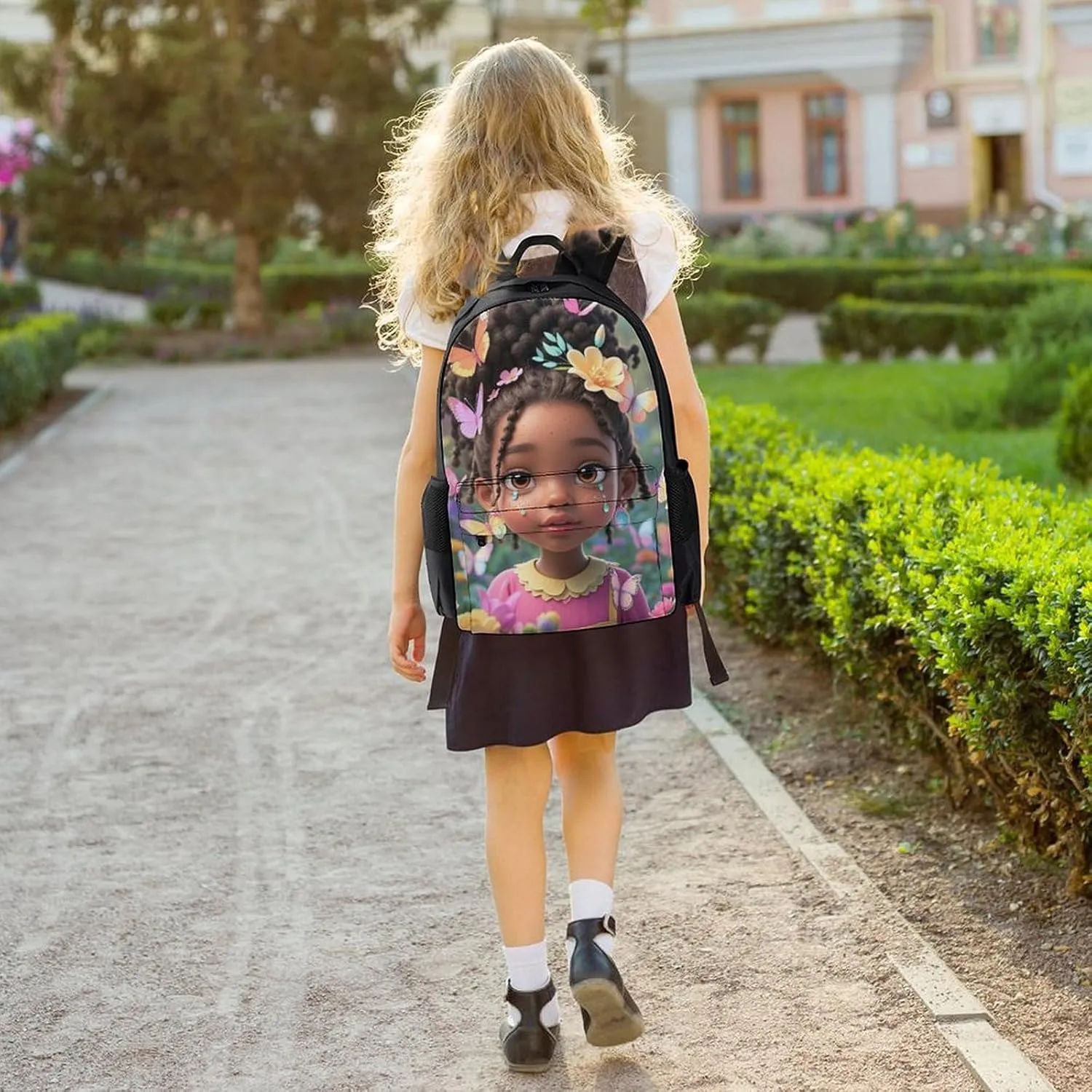 Colorful Afro American Black Woman With Butterflies Art Shoulder Book Bags Polyester Multipurpose Anti-Theft Carry On Bag Large Capacity Travel Hiking & Camping Rucksack