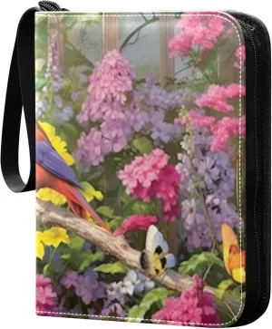 Colorful Bird Garden Card Binder 4 Pocket Collectible Trading Card Albums with 50 Sleeves Double Side PU Waterproof 3 Ring for Sports & Game Cards