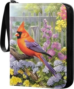 Colorful Bird Garden Card Binder 4 Pocket Collectible Trading Card Albums with 50 Sleeves Double Side PU Waterproof 3 Ring for Sports & Game Cards