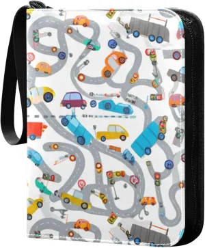 Colorful Cars Traveling Card Binder 4 Pocket, PU Cover Zipper Card Collection Album, PU Cover Card Collection Binder for 400 Cards