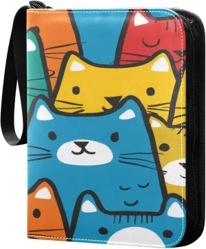 Colorful Cartoon Cats Card Binder 4 Pocket, PU Cover Zipper Card Collection Album, PU Cover Card Collection Binder for 400 Cards