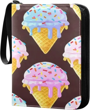 Colorful Ice-cream Card Binder 4 Pocket, PU Cover Zipper Card Collection Album, PU Cover Card Collection Binder for 400 Cards
