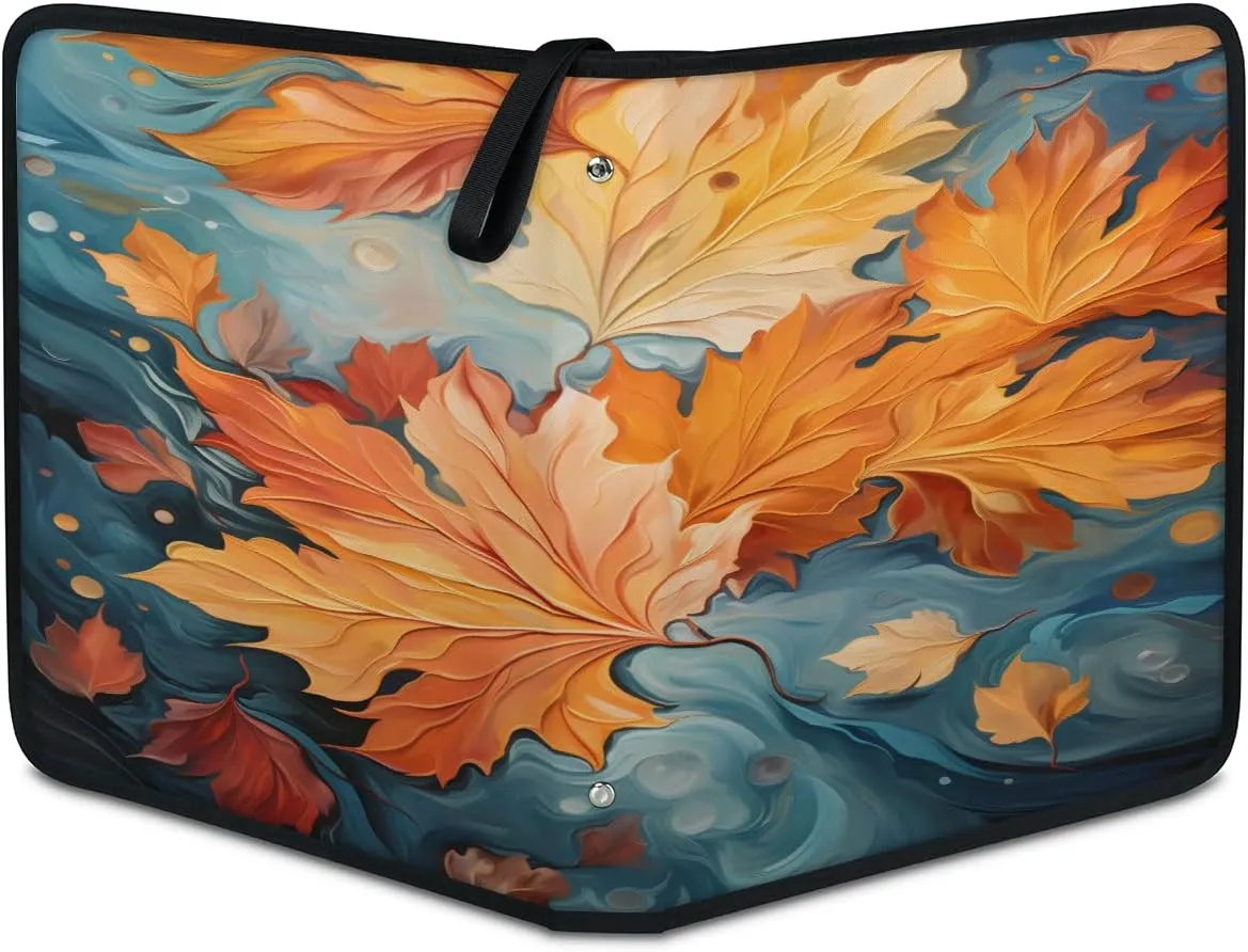 Colorful Maple Leaves 3 Ring Trading Zipper Binder Strap, Trading Card Binder 4 Pocket, 400 Pockets Card Holder with 50 Removable Sleeves for Game Cards