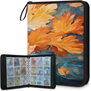 Colorful Maple Leaves 3 Ring Trading Zipper Binder Strap, Trading Card Binder 4 Pocket, 400 Pockets Card Holder with 50 Removable Sleeves for Game Cards