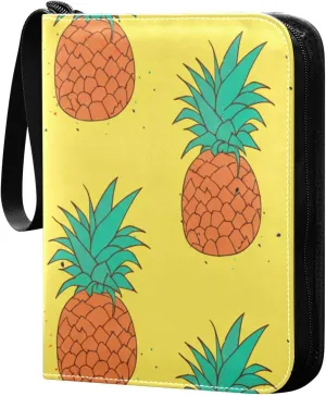 Colorful Pineapples Card Binder 4 Pocket, PU Cover Zipper Card Collection Album, PU Cover Card Collection Binder for 400 Cards