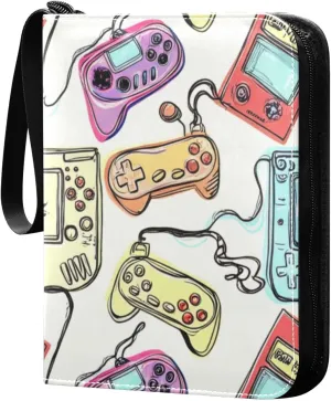 Colorful-video-game Card Binder 4 Pocket, PU Cover Zipper Card Collection Album, PU Cover Card Collection Binder for 400 Cards