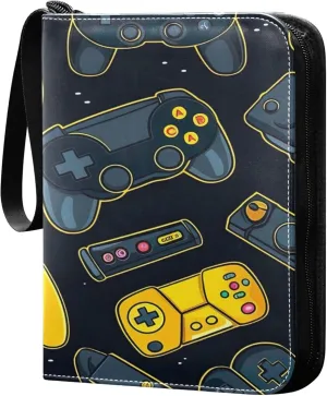 Colorful Video Game Controllers Card Binder 4 Pocket Collectible Trading Card Albums with 50 Sleeves Double Side PU Waterproof 3 Ring for Sports & Game Cards