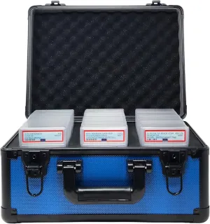 Compact Metal Slab Case – Holds 99 Graded Sports and Trading Cards – Durable Aluminum Storage Box for PSA, BGS, CGC Slabs – XL-99 Blue