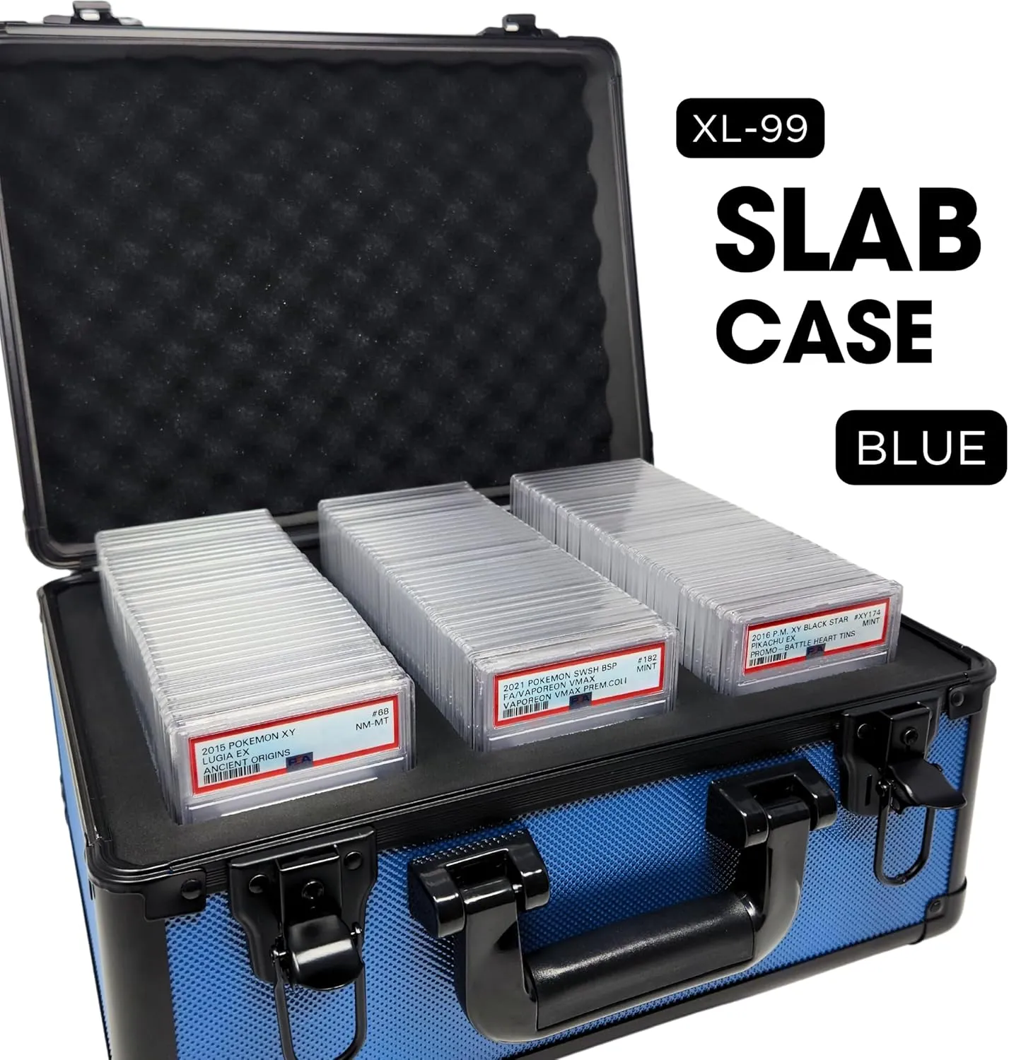 Compact Metal Slab Case – Holds 99 Graded Sports and Trading Cards – Durable Aluminum Storage Box for PSA, BGS, CGC Slabs – XL-99 Blue