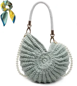 Conch/Shell Shoulder Handbag,Handwoven Fashion Seashell Bag,Stylish & Unique Boho Clutch with Pearl Strap