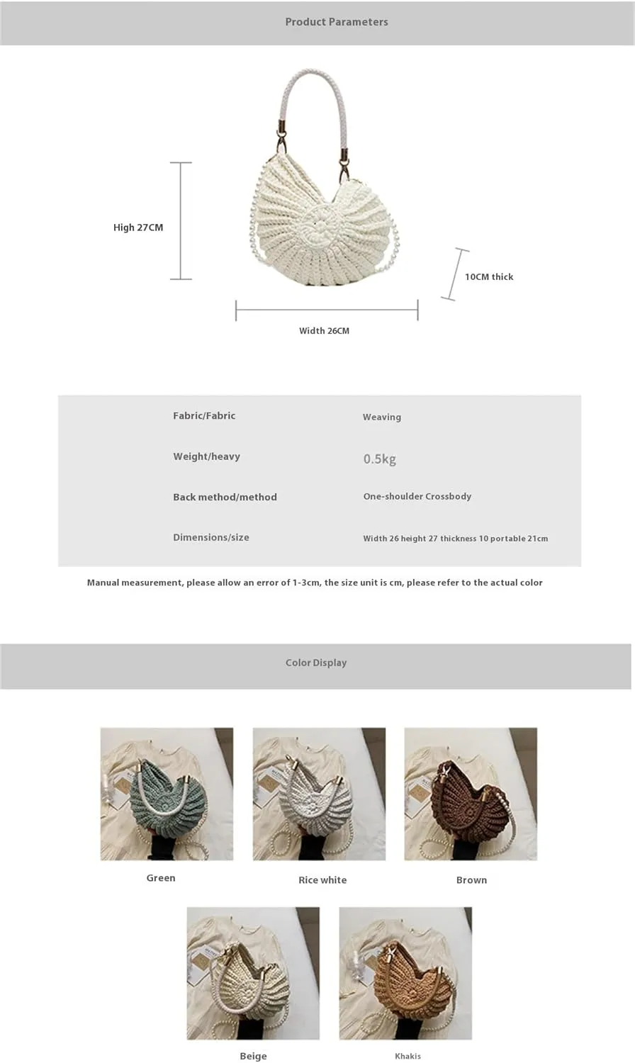 Conch/Shell Shoulder Handbag,Handwoven Fashion Seashell Bag,Stylish & Unique Boho Clutch with Pearl Strap