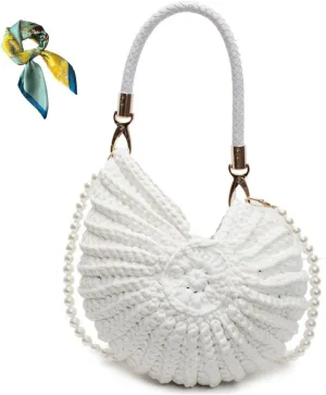 Conch/Shell Shoulder Handbag,Handwoven Fashion Seashell Bag,Stylish & Unique Boho Clutch with Pearl Strap
