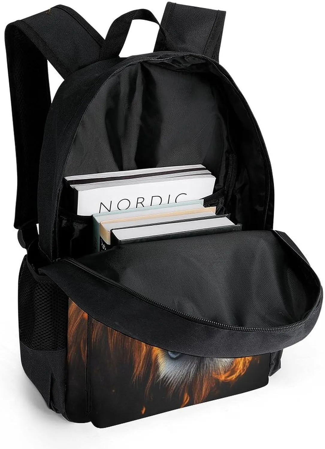 Cool Flame Lion Fire Art Daypack Polyester Anti-Theft Multipurpose Bookbag Big Capacity Gym Outdoor Hiking Backpack With Adjustable Shoulder Straps