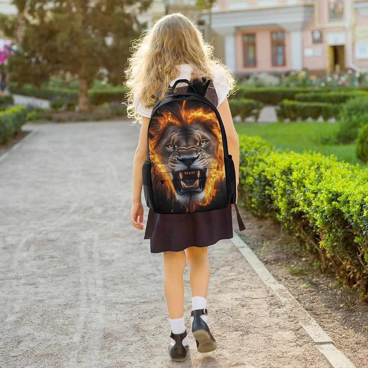 Cool Flame Lion Fire Art Daypack Polyester Anti-Theft Multipurpose Bookbag Big Capacity Gym Outdoor Hiking Backpack With Adjustable Shoulder Straps