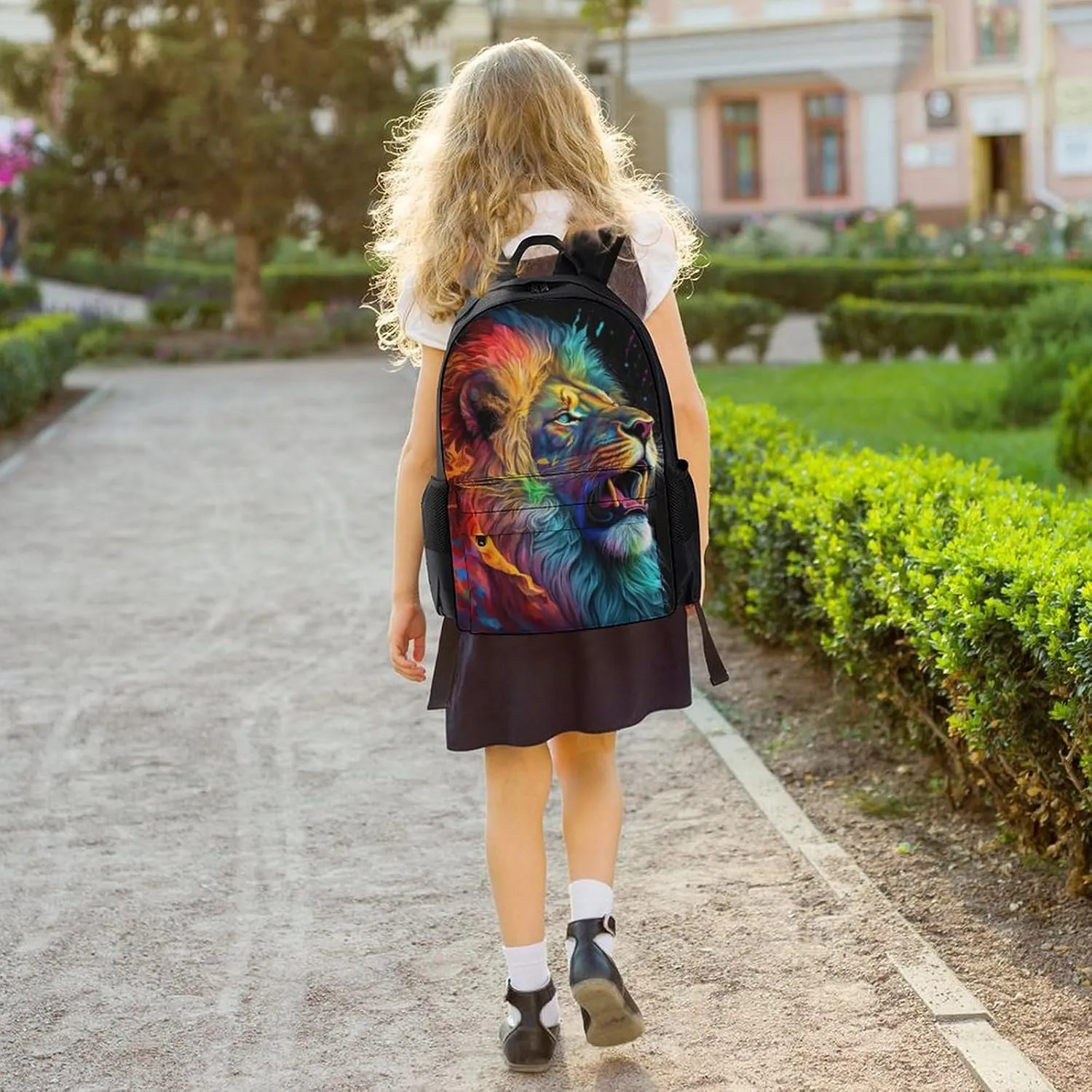 Cool Lion In The Universe Surreal Style Splatter Art Daypack Polyester Anti-Theft Multipurpose Bookbag Big Capacity Gym Outdoor Hiking Backpack With Adjustable Shoulder Straps