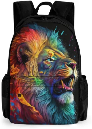 Cool Lion In The Universe Surreal Style Splatter Art Daypack Polyester Anti-Theft Multipurpose Bookbag Big Capacity Gym Outdoor Hiking Backpack With Adjustable Shoulder Straps