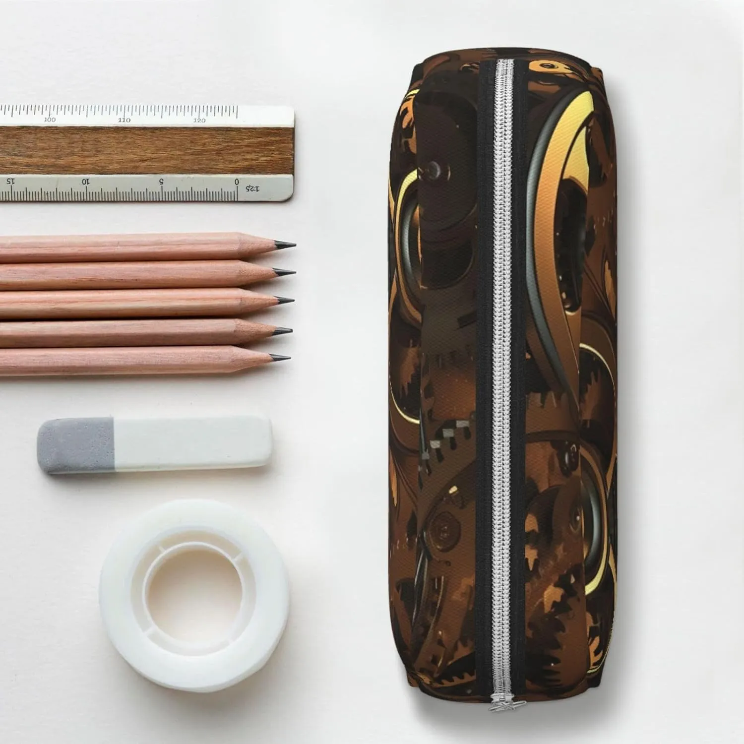 Cool Steampunk Gears Makeup Bag Travel Toiletry Bag Big Pencil Bags for Women Men Leather Zipper Coin Pouch Purse