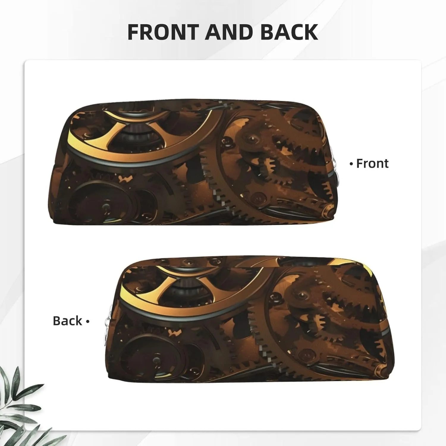Cool Steampunk Gears Makeup Bag Travel Toiletry Bag Big Pencil Bags for Women Men Leather Zipper Coin Pouch Purse