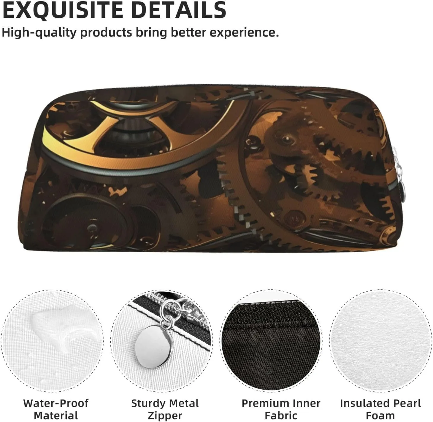 Cool Steampunk Gears Makeup Bag Travel Toiletry Bag Big Pencil Bags for Women Men Leather Zipper Coin Pouch Purse