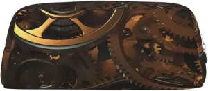 Cool Steampunk Gears Makeup Bag Travel Toiletry Bag Big Pencil Bags for Women Men Leather Zipper Coin Pouch Purse