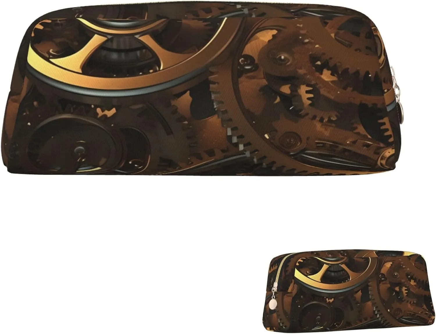 Cool Steampunk Gears Makeup Bag Travel Toiletry Bag Big Pencil Bags for Women Men Leather Zipper Coin Pouch Purse