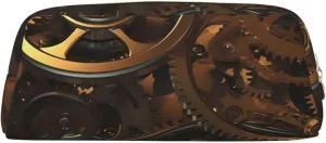 Cool Steampunk Gears Makeup Bag Travel Toiletry Bag Big Pencil Bags for Women Men Leather Zipper Coin Pouch Purse