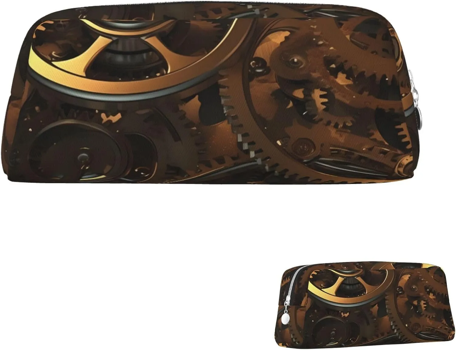 Cool Steampunk Gears Makeup Bag Travel Toiletry Bag Big Pencil Bags for Women Men Leather Zipper Coin Pouch Purse