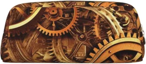 Cool Steampunk Gears Makeup Bag Travel Toiletry Bags Big Pencil Bag for Women Men Leather Zipper Coin Pouch Purse